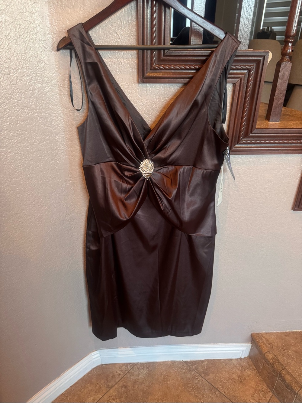 Eliza J Chocolate Brown Satin Cocktail Dress